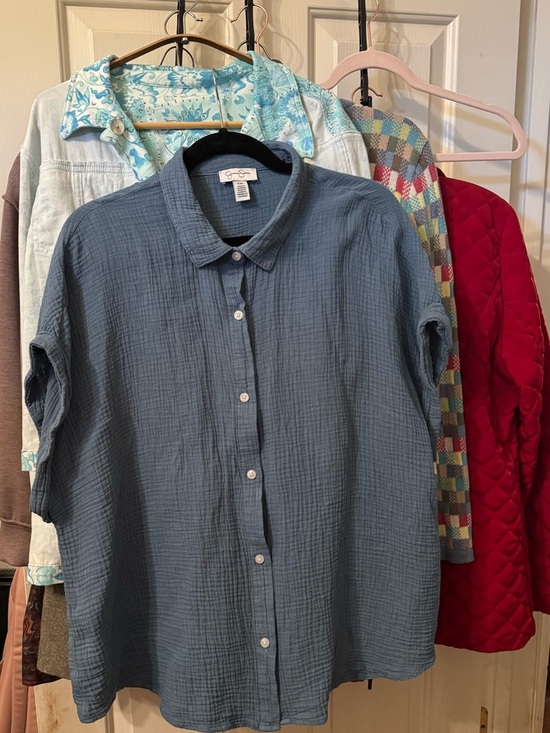 Jessica Simpson Tops - Blue Cotton Gauze Button-Up Shirt